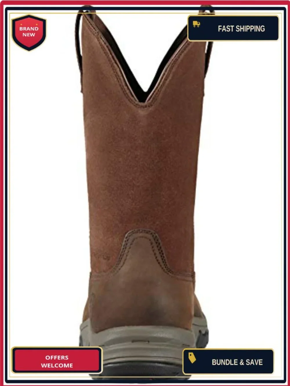 Women's Western Pull-On Boots Waterproof Leather Work Boots Mid-Calf